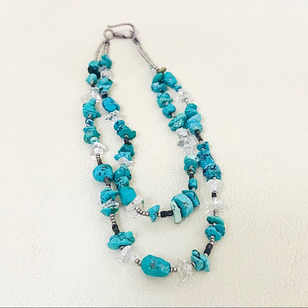 NWT Double Strand Real Turquoise & Quartz Necklace